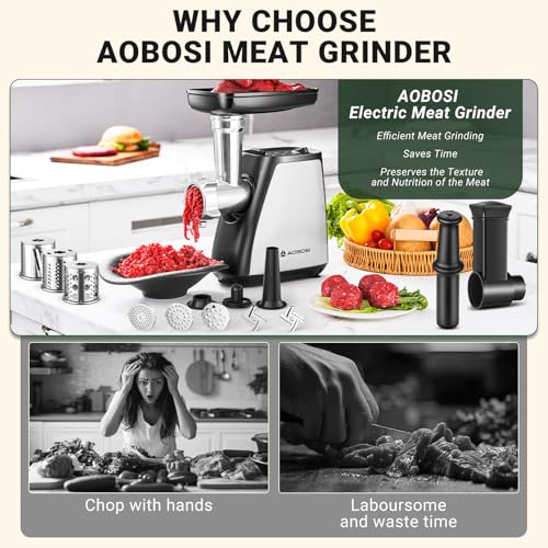 AAOBOSI Meat Grinder Electric, [2800W Max] Meat Grinder, Cheese Grater, Sausage Maker & Kibbe Kit for Home Use - color: Silver+Black
