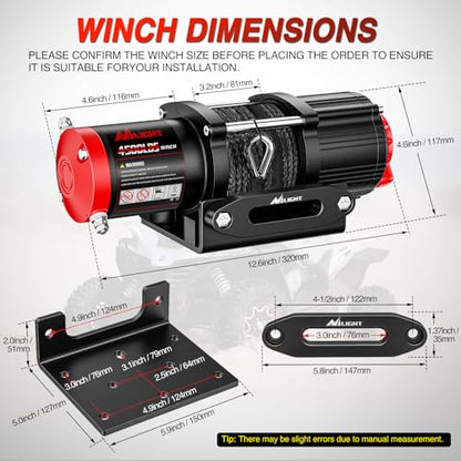 Nilight ATV UTV Electric Winch 12V 4500 lb w Synthetic Rope Remote Control - size: 4500lbs