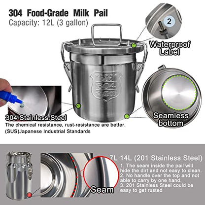 12L Cow Milking Machine, Hantop Pressure Gauge Pump Cow Milker (Pro Plus)
