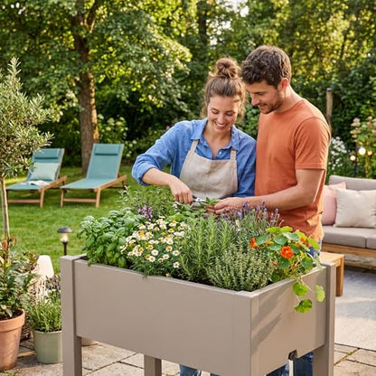 Raised Garden Bed with Wheels, Resin Elevated Planter Box, Brown - color: Medium Grey, size: 26.3" H