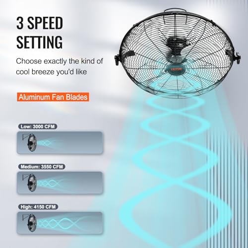 VEVOR 18 Inch Wall Mount Fan, Waterproof, 3-Speed, 4000 CFM, 2 Pack - size: 18 Inch 2 Pack, style: Waterproof
