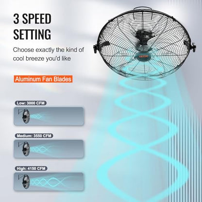 VEVOR 18 Inch Wall Mount Fan, Waterproof, 3-Speed, 4000 CFM, 2 Pack - size: 18 Inch 2 Pack, style: Waterproof