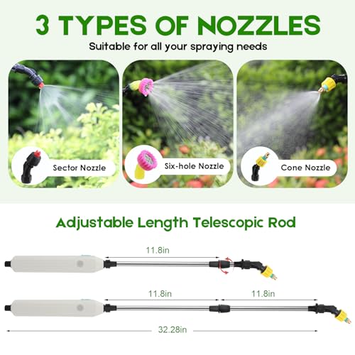 2 Gallon Battery Powered Sprayer,Electric Weed Sprayer 3 Mist Nozzles Yard - color: White