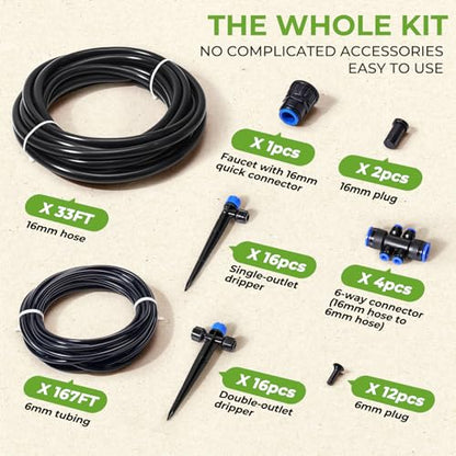HIRALIY 200FT Drip Irrigation Kit for Garden Watering - size: 200ft