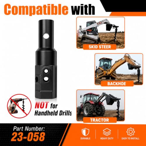 2" Female Hex to 2-9/16" Male Round Auger Adapter Heavy-Duty Auger Coupler Welded Drive Converter for Skid Steer, Tractor, Post Hole Digger & Earth Auger Bit, Fits 3/4" or 7/8" Pins