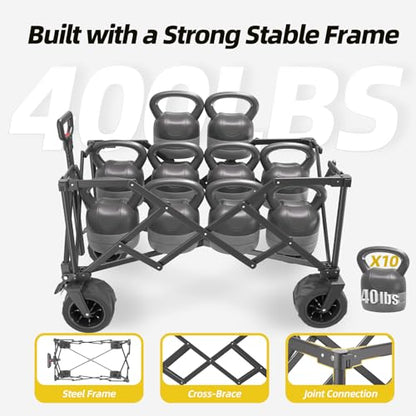 EchoSmile Wagons Carts Foldable Heavy Duty with 400Lbs Wt, 200L Cap, Black - color: Black-aw