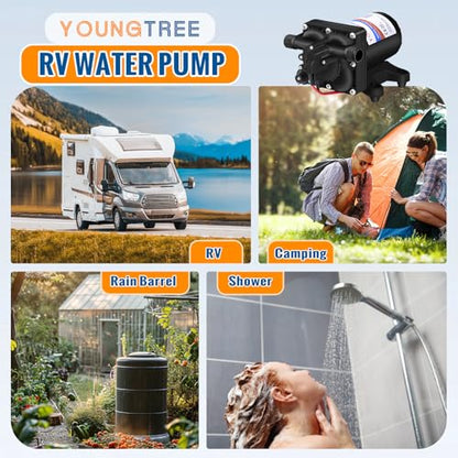 YOUNGTREE 12V RV Water Pump 3.5GPM 55PSI On Demand Fresh Water Pressure Diaphragm Pump 12 Volt Self Priming with Pressure Switch for RV Camper Marine Sprayer Outdoor Shower Kitchen Garden - color: Black2