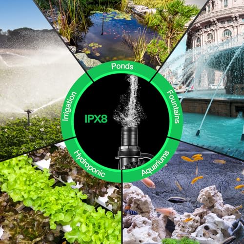 VIVOSUN 9000GPH Sub Water Pump for Pond Waterfall, Statuary, Hydroponics - color: Black Round, size: 13"×10"-9000