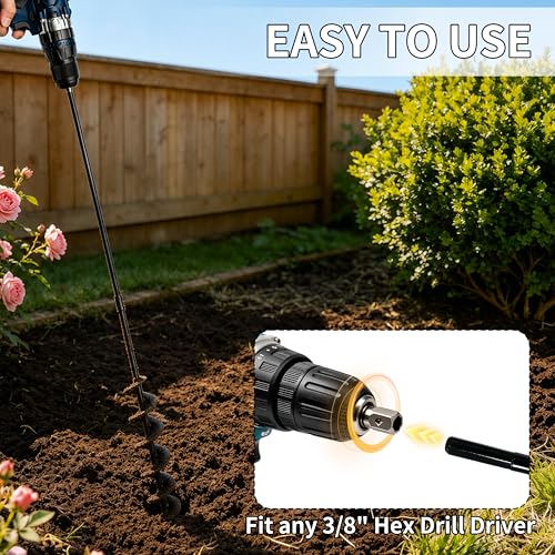 TCBWFY 2x32 Inch Auger Drill Bit for Planting - Long Handle Easy Planter Garden Auger - Bulb & Bedding Plant Augers - Post Hole Digger for 3/8”Hex Drive - size: 2"x32"