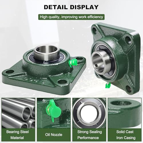 2 Pack UCF207-22 Pillow Block Bearing – Square Flange 4 Bolt Mounted Pillow Block Bearings – Bearing Steel Bearings with 1-3/8"" Bore, Self-aligning Bearings with Solid Cast Iron Base - style: UCF207-22