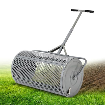 Dollate Large Compost Spreader for Lawn, 27" Spreader with Adjustble Handle Used in Garden Backyard, Durable Roller Spreader for Yard Work Grey