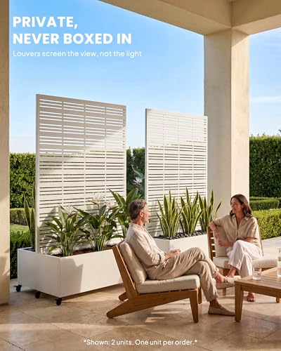Louvered Privacy Planter Box with Trellis, Patio Balcony - White - color: Dual Planter Box - Matte White