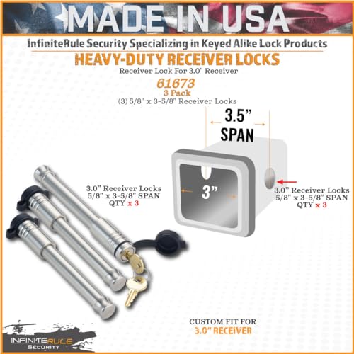61673 | 3 Pack, Keyed Alike, Receiver Locks for 3" Receiver - color: 3PK (3) Receiver Locks, size: Fits: 3.0" Receiver