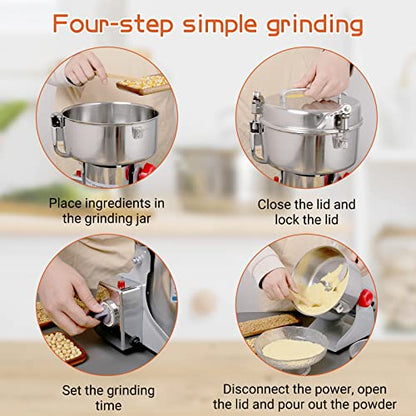 Electric Grain Mill Grinder 2000g High-speed Grain Spice Herb 3500W Dry Grinder Machine 304 Stainless Steel Superfine powder high-speed grain mill 36000r/min for Kitchen Home and Commercial - size: 2000G
