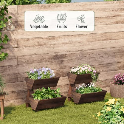 2-Tier Vertical Wooden Raised Garden Bed, Garden Planter Box,Carbonized - color: Carbonized, size: 2-Tier Small