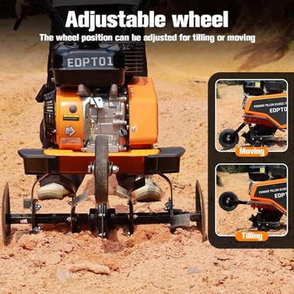 212CC Gas Tiller, Rototiller Gas Powered, 22" Adjustable Width