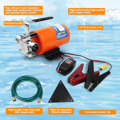 12V Water Transfer Pump 1/10HP Electric Water Pump Utility Pump-Orange - style: Orange-Standard