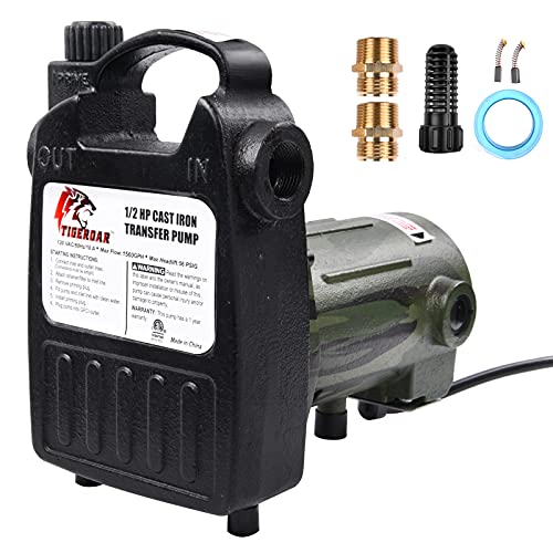 TIGEROAR 120V Water Transfer Pump 1560 GPH Cast Iron 1/2 HP Electric Pump