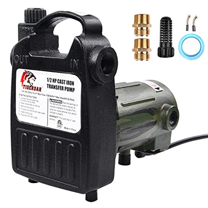 TIGEROAR 120V Water Transfer Pump 1560 GPH Cast Iron 1/2 HP Electric Pump