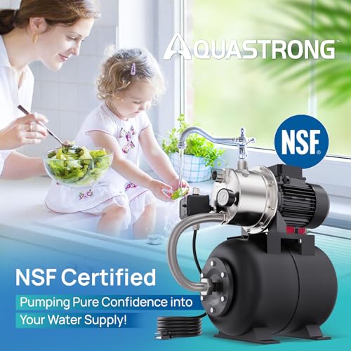 Aquastrong 115V Shallow Well Garden Pump, Stainless Steel, 1320 GPH, Automatic Water Booster Jet Pump for Home, Garden, Lawn,Irrigation,1.6 HP with Pressure Tank - color: Nsf Black