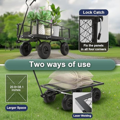 880lb Garden Wagon Steel Utility Cart Solid Wheels - size: 880LBS Cart