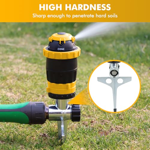 [2 Pack] RESTMO Gear Drive Sprinkler with Metal T-Spike Base,Yellow - color: Yellow, size: 2 Pack