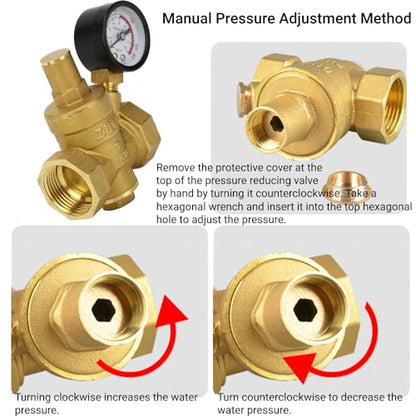 LiebeWH Water Pressure Regulator 1 Inch Brass Pressure Reducing Valve Adjustable for RV Household Water Systems