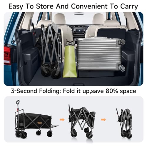 Collapsible Folding Wagon with Tailgate and Brake, Duty Utility Cart - color: Black, size: Large with Tailgate