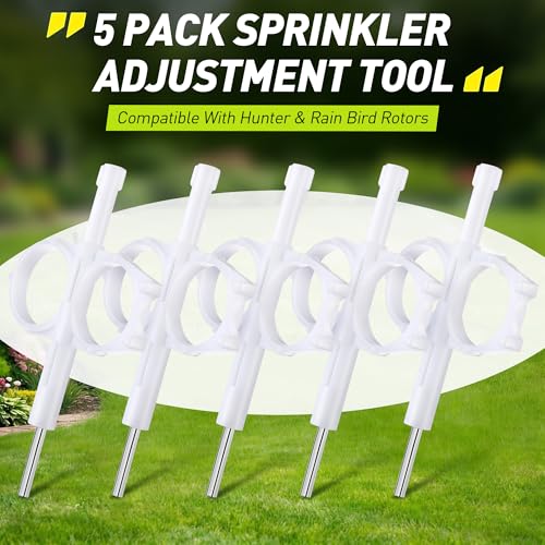 5 Pack Sprinkler Adjustment Tool Compatible with Hunter Rain Bird(White) | Rotor Key, Pull-Up Tool and Screwdriver, Arc and Radius Adjustment, Lawn Irrigation Maintenance - color: White