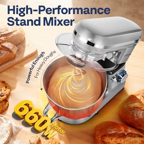 VIVOHOME Stand Mixer, 6-Quart Tilt-Head Kitchen Mixer with Bowl, Silver - color: Silver