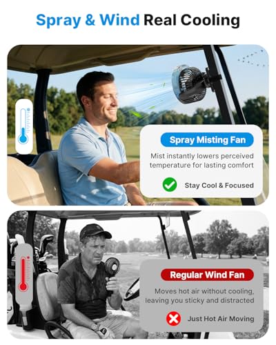 BOYISEN 2-Pack Magnetic Golf Cart Fan with Mister 2x Magnets & Secure Strap