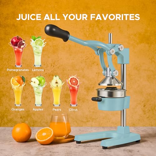 CO-Z Manual Citrus Juicer, Heavy-Duty Manual Juicer with Conical & Flat Pressure Plates, Professional Lemon Squeezer for Orange Pom Lime Lemon Juice, Dishwasher Safe Juice Press, Blue - color: Blue