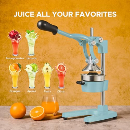 CO-Z Manual Citrus Juicer, Heavy-Duty Manual Juicer with Conical & Flat Pressure Plates, Professional Lemon Squeezer for Orange Pom Lime Lemon Juice, Dishwasher Safe Juice Press, Blue - color: Blue
