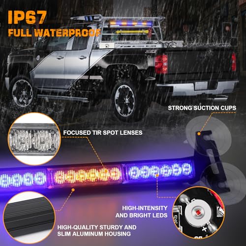 XRIDONSEN 35 inch Amber Blue Traffic Advisor Light Bar 48 LED Strobe Lights - color: Amber/Blue