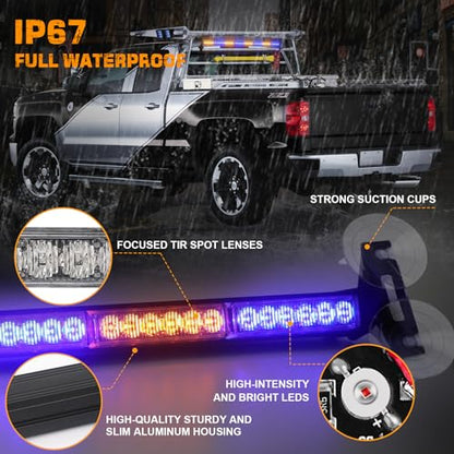 XRIDONSEN 35 inch Amber Blue Traffic Advisor Light Bar 48 LED Strobe Lights - color: Amber/Blue