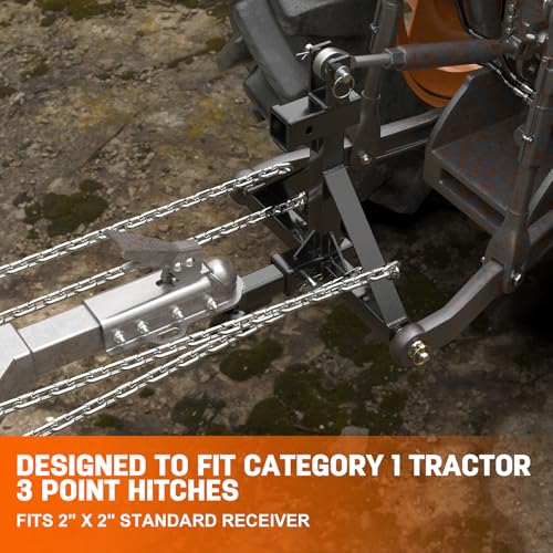 Black 3 Point Hitch Receiver with Dual 2” Receiver Fit Category 1 Tractors