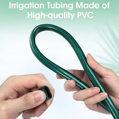 Garden Irrigation Tubing, 100ft 1/2" Tubing with 4 x 6-Way Connectors for 1/4" Hose, Flexible Distribution Drip System for Garden Greenhouse, Flower Beds, Patio, Lawn (100ft) - size: 100ft
