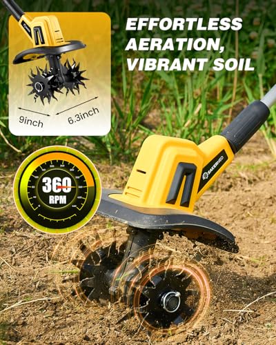 SakerNeo Cordless Garden Tiller, 22V Electric Rototiller - color: YELLOW