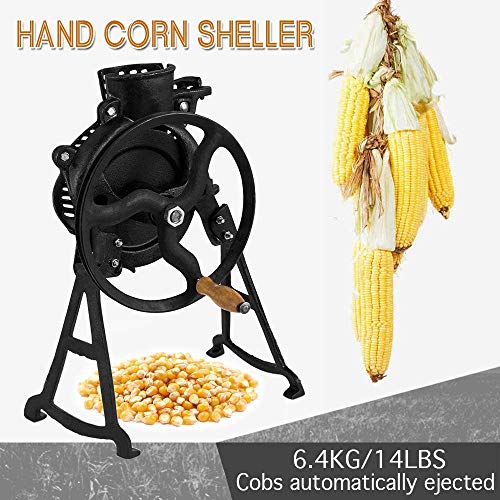 Hand Corn Sheller Heavy Duty Shelling Machine Manual Farm Corn Thresher Corn Remover Tools Hand Sheller with Wooden Handle Cast Iron Manual Thresher