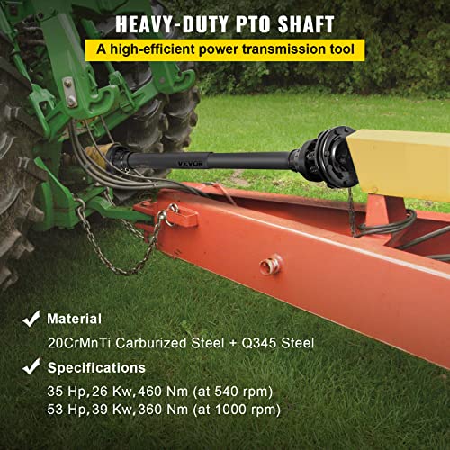 VEVOR PTO Shaft, 1-3/8" 6 Spline Tractor and Implement Ends PTO Driveline Shaft, Series 4 Tractor PTO Shaft, 43"-59" Brush Hog PTO Shaft with Slip Clutch Black, for Finish Mower, Rotary Cutter - size: 43"-59"