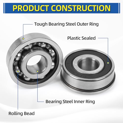 GICOOL 1/2" Deep Groove Ball Bearing, 13x35x13mm Bore Sealed Flanged Steel Bearings Replacement for Wheelbarrow, Lawn Mower, Hand Truck, Garden Cart Tire and Wheels, 4 Pack - size: ID 1/2" x OD 1-3/8"