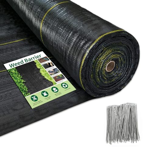 4ft x 300ft Durable Weed Barrier Fabric, 3.2oz Heavy-Duty Landscaping Fabric, Permeable Ground Cover for Garden, Lawn, and Outdoor Projects, Easy to Install, with 90 Staples - size: 4ft x 300ft