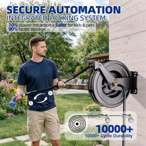 SPECILITE Hot/Cold Retractable Garden Hose Reel 50ft x 5/8", Black - color: Black