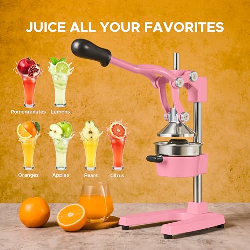 CO-Z Manual Citrus Juicer, Heavy-Duty Manual Juicer with Conical & Flat Pressure Plates, Professional Lemon Squeezer for Orange Pom Lime Lemon Juice, Dishwasher Safe Juice Press, Pink - color: Pink