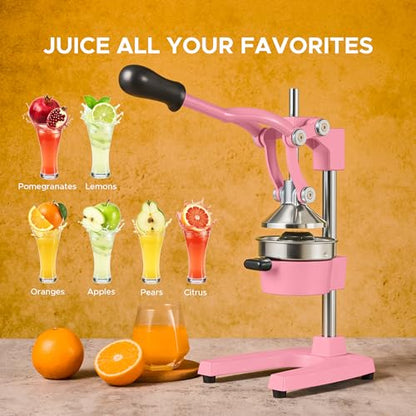 CO-Z Manual Citrus Juicer, Heavy-Duty Manual Juicer with Conical & Flat Pressure Plates, Professional Lemon Squeezer for Orange Pom Lime Lemon Juice, Dishwasher Safe Juice Press, Pink - color: Pink