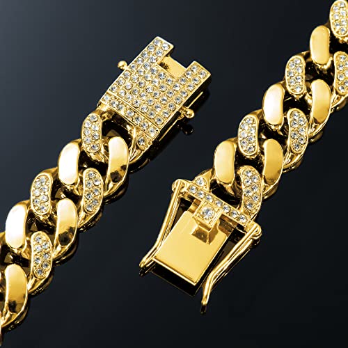 JUNVirtuous Cuban Link Chain Mens Iced Out Miami Cuban Necklace Silver/Gold Bling Diamond Hip Hop Jewelry for Women - color: 18 inch Gold Necklace Style 2