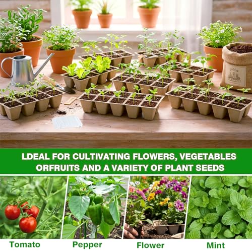 120 Cells Seed Starter Tray, 12 Pack Germination Peat Pots with 100 Labels, Plant Starter Kit for Seedlings