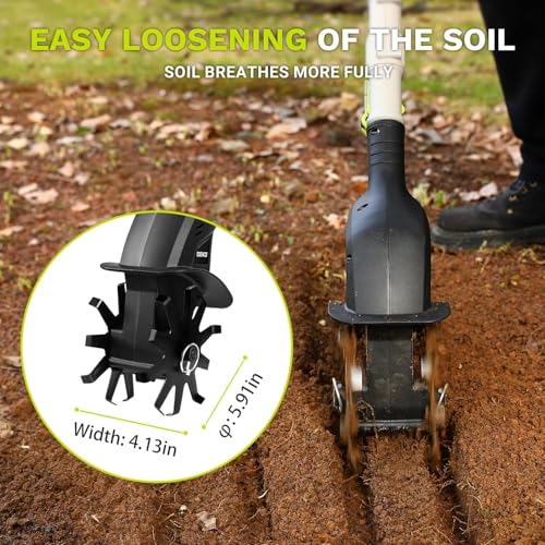 Cordless Electric Garden Tiller Cultivator, Lightweight Rototiller for Gardening,7.8-Inch Tilling Width,5-Inch Depth for Soil Preparation, Weeding, and Gardening 2 Batteries