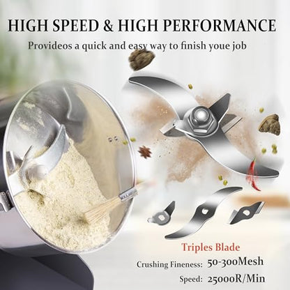 Grain Mill Grinder 300g High Speed Food Grain Mill Stainless Steel Seeds Flour Nut Wheat Corn Spices & Seasonings Dry Grinder Electric Machine Grinder for Kitchen - size: 300g