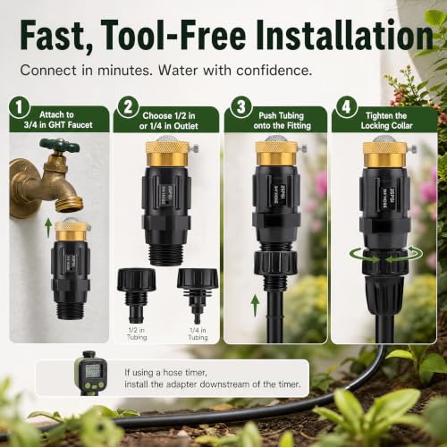 Drip Irrigation Faucet Adapter, 25 PSI, 1/2 and 1/4 in, 2-Pack - color: 2-Pack Kit